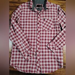 Vintage Y2K Hurley Men's Medium Red Plaid Flannel Shirt Skate Streetwear Grunge